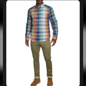 Tommy Bahama Jeans Woven Cotton Jewel Tones Plaid LS Button Up Shirt Size M EUC